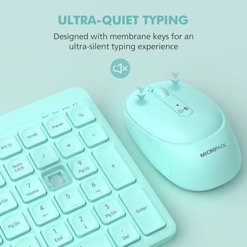 Teal Wireless Keyboard and Mouse Combo for Desktop Mac iPad Bluetooth 2.4 Ghz Rechargeable Slim Silent Click with Number Pad Compatible with Pc, Laptop, Tablet (Green) - color: Teal