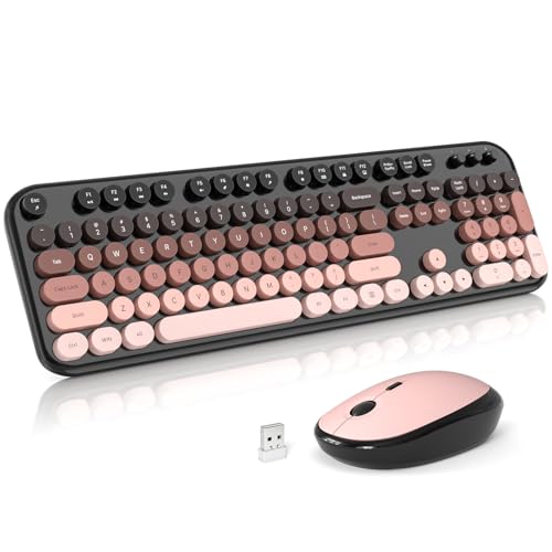 Wireless Keyboard and Mouse, SQMD Colorful Typewriter Retro Keyboard with Round Keycaps, 2.4GHz USB Full-Size Keyboard and Mouse Set for Mac PC Desktop Laptop-BlackBerry Gradient - color: Lovely Blackberry Gradient