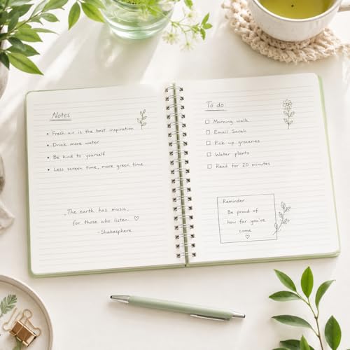 Pearhead Spiral Hardcover Notebook 8x10.5 – Frog Toile College-Ruled Writing Journal with 200 Lined Pages, Perforated Paper for School, Work & Notes - color: Green Frog Spiral Notebook