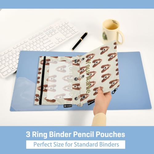 Custom Name Basset Hound Dog Heads Pencil Pouch for 3 Ring Binder Zipper Personalized Name Pencil Case for School Office 2 Packs - color: Custom Basset Hound Dog Heads