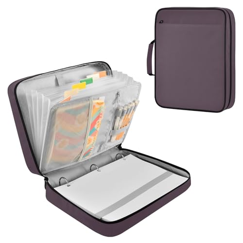 Taupe Zipper Binder Bag with Handle,1.25 Inch 3 Ring O-Ring 500 Sheet Capacity 6 Tab Expanding File Folder Storage Pockets Binder for School Office Organizer Supplies - color: Multicolored-13