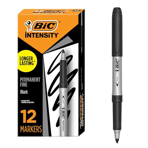 BIC Intensity Black Permanent Markers, Fine Point, 12-Count Pack of Black Markers With Non-Slip Grip for Comfort and Control - color: Black, style: Fine Point