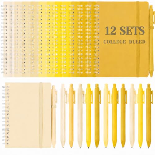Fulmoon 12 Set Small Spiral Notebooks A6 with Pens Bulk, Multicolor 4" x 6" Pocket Notebooks Mini Lined Journals 50 Sheets for Back to School Supplies Students Gifts Rewards Office (Sunny Tones) - color: Sunny Tones