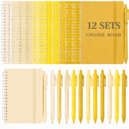 Fulmoon 12 Set Small Spiral Notebooks A6 with Pens Bulk, Multicolor 4" x 6" Pocket Notebooks Mini Lined Journals 50 Sheets for Back to School Supplies Students Gifts Rewards Office (Sunny Tones) - color: Sunny Tones