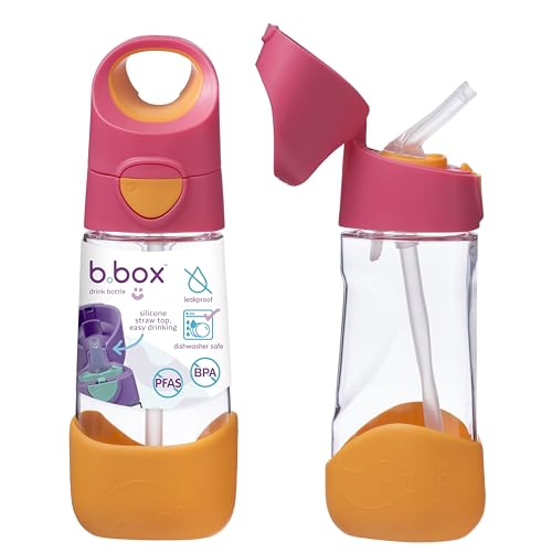 b.box 15oz Tritan Straw Bottle: Kids Water Bottle for Toddlers+. Spill Proof, Leak Proof, BPA Free. Great for School Sippy Cups (Strawberry Shake, 15 oz) - color: Strawberry Shake, size: 15 Ounces