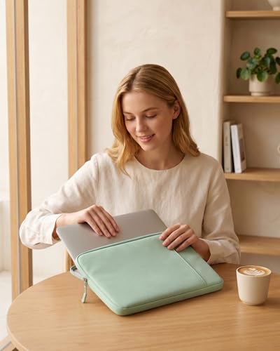 ProCase Laptop Sleeve 13" for MacBook Neo/Air/Pro with A18/M5/M4/M3/M2/M1 ﻿ | Slim Travel Sleeve with Soft Plush Lining & Large Front Pocket, Water-Resistant, Also Fit 13" HP Dell Lenovo ASUS Acer - color: Willow Green, size: 13-inch