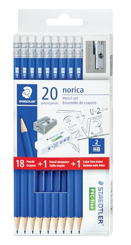 STAEDTLER Norica #2 HB Wood-Cased Pencil Set: 18 Pre-Sharpened Graphite Pencils with 1 Eraser & 1 Sharpener, Break-Resistant Lead, For Writing & Drawing, Blue, Ideal for Classroom, Home & Office - size: 1 Count (Pack of 20)
