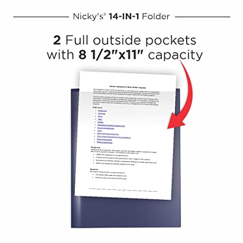 Nicky's® Multi Pocket Organizer, 10 or 14 Page Folder, Waterproof, Patented Tear-Resistant, Flexible Plastic, Proudly Made in USA, Binder Substitute. (14-in-1 Navy Blue) - color: 14-in-1 (Navy Blue)