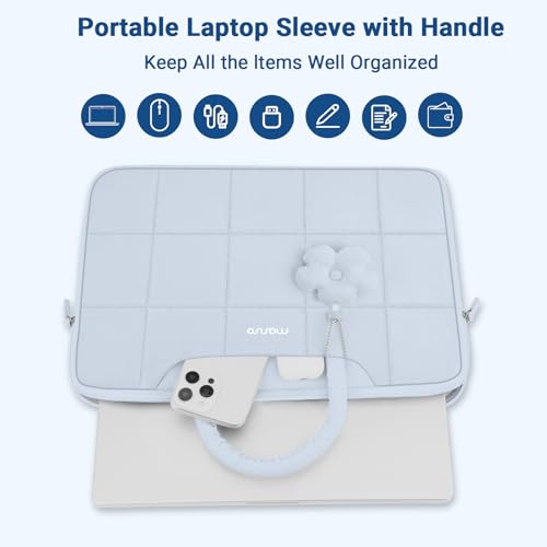 MOSISO Laptop Case 13.3 inch,13-13.3 inch Puffy Laptop Sleeve Compatible with MacBook Neo 13/Air 13 13.6/Pro/Pro 14,HP Dell ASUS Lenovo,Rectangle Quilted Bag with Handle&Flower Pendant, Baby Blue - color: Baby Blue, size: 13.3 inch