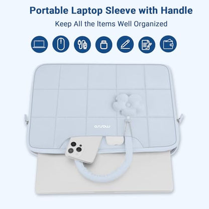 MOSISO Laptop Case 13.3 inch,13-13.3 inch Puffy Laptop Sleeve Compatible with MacBook Neo 13/Air 13 13.6/Pro/Pro 14,HP Dell ASUS Lenovo,Rectangle Quilted Bag with Handle&Flower Pendant, Baby Blue - color: Baby Blue, size: 13.3 inch