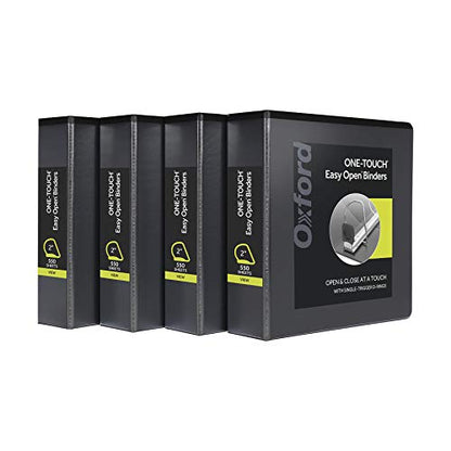 Oxford 3 Ring Binders, Binders for School and Office, 2 Inch ONE-Touch Easy Open D Rings, 3-Sided View Binder Covers, Xtralife Hinge, Non-Stick, PVC-Free, Black, 530-Sheet Capacity, 4 Pack (79911) - size: 2.0 Inch