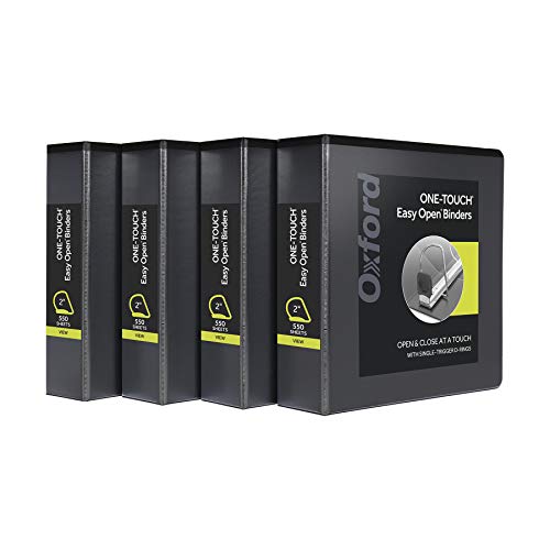 Oxford 3 Ring Binders, Binders for School and Office, 2 Inch ONE-Touch Easy Open D Rings, 3-Sided View Binder Covers, Xtralife Hinge, Non-Stick, PVC-Free, Black, 530-Sheet Capacity, 4 Pack (79911) - size: 2.0 Inch