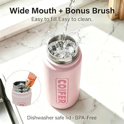 22 oz Insulated Water Bottle, Lightweight Stainless Steel Vacuum with Handle, Leakproof Dustproof Spout Lid, Wide Mouth BPA-Free, Cute for School Yoga Travel Commute Gifts for Women Girls - color: Rose Pink