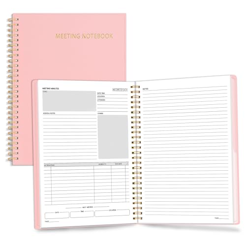 SUNEE Half Meeting Half Note - 7.5"x10" Professional Notebooks for Work - 160 Pages, B5 Size Project Planner, Spiral Meeting Agenda/Minutes Organizer for Women Men, Note Taking, Office & Business - color: Pink, size: B5 7.5"x 10"