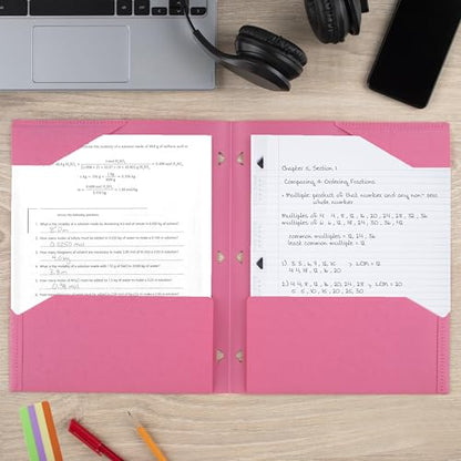 Five Star 2-Pocket Folder, Plastic Folder with Stay-Put Tabs, Fits 3-Ring Binder, Holds 8-1/2" x 11" Paper, Prom Pink (333420R) - color: Prom Pink
