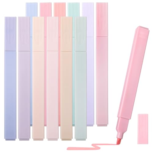 12 Pack Assorted Colors Pastel Highlighters, Aesthetic Highlighter With Chisel Tip Cute Water Based Quick Dry No Bleed for Journals, Bibles, Notebooks, School Office Supplies
