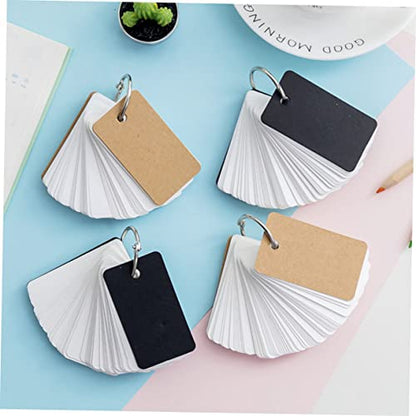 Lurrose 8pcs Blank Flashcards with Binder Ring Portable Memory Cards for Studying Simple Black Paper Cover and Kraft Paper Design for Notes DIY Learning Tools - size: 7X4CM