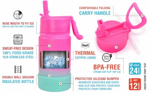 CHILLOUT LIFE 12oz Kids Insulated Stainless Steel Water Bottle with Leak Proof Straw Lid & 144 Stickers - color: Frozen Slushy, style: 12 oz
