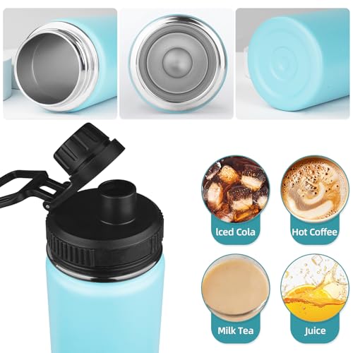Insulated Water Bottle 18oz Stainless Steel Water Bottles with Straw&2 Lids, Kids Metal Water Bottle Cup for School, Vacuum Insulated Bottles Leak-Proof Travel Cup, Blue - color: Blue, size: 18 Ounces