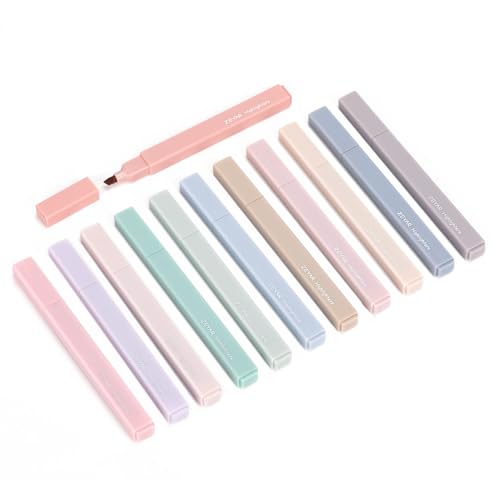 ZEYAR Aesthetic Cute Highlighter Pens, Cream colors, Chisel & Flexible Tip, Cuboid Design, Water Based, Quick Dry, No Bleed for bible (12 Cream Colors)