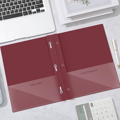 Henoyso 48 Pcs Plastic Folders with Clear Front Pocket and 3 Prong Take Home Plastic 2 Pocket Folder Back to School for Students Parent Teacher Communication for School Office (Dark Red) - color: Dark Red