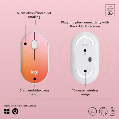 Logitech M340 Wireless Mouse with Limited Edition Prints, USB Receiver and Silent Clicks, Portable Wireless Mouse for Laptop, PC, Windows, Chrome, Surface – Tropical Sunrise - color: Tropical Sunrise