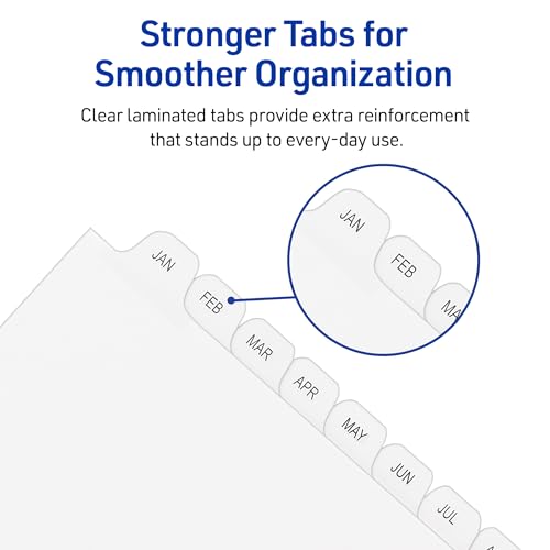 Avery Jan-Dec Mini Dividers for 3 Ring Binders, 12 Tabs per Set, 8.5" x 5.5", Pre-Printed Tabs, 1 Binder Divider Set, Great for Organizing Notes, Projects, Schedules, and More (11315)