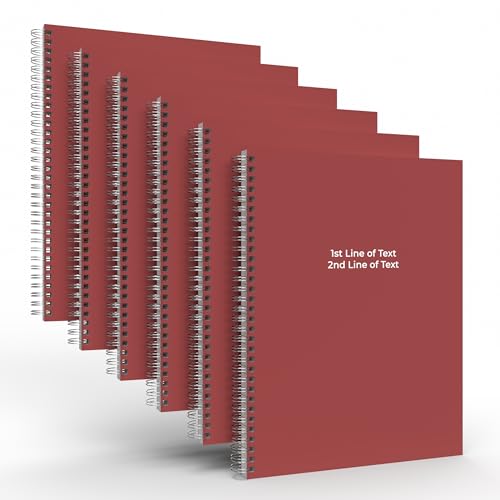 Custom Spiral Notebook Journals with a Maroon Colored Cover - 6 Pack of 8.5" x 11" – College Ruled, Hard Cover, 50 Sheets Per Book – For Journaling, Office, School Supplies, etc. - color: Maroon, size: 8.5" x 11"