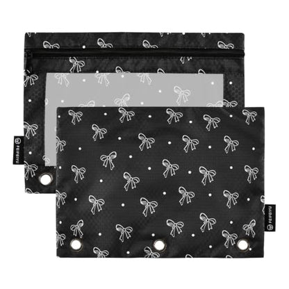Pencil Pouches for 3 Ring Binder Bow Black 2 Pack Zipper Pencil Case Bags with Clear Window for Classroom School Office Supplies - color: Black Bow