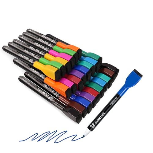 maxtek Magnetic Dry Erase Markers, Fine Tip, 24 Count, 12 Colors | Built-in Eraser, Low Odor, Thin Markers, Whiteboard Markers - style: 24 Count 12 Colors