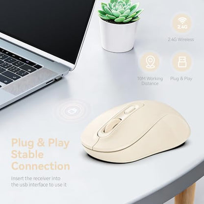 Wireless Mouse, 2026 New Model, Silent Click Ergonomic Design, Portable, 4 Buttons, Adjustable DPI (800/1200/1600), for Laptop/PC/Office (Beige) - color: beige