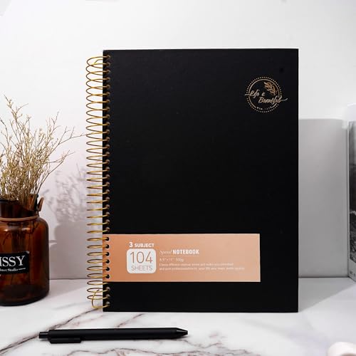8.5 x 11 Large Spiral Notebook 3 Subject Spiral Notebook Hardcover Spiral Notebook for note taking 120 Sheets College Ruled Journal for School Office Supplies Writing Journal,Black - color: 2.black