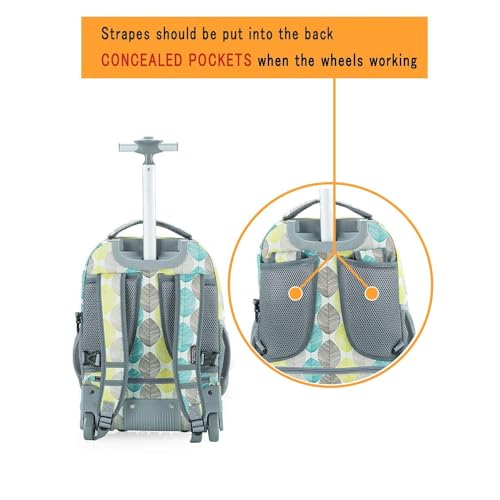 Tilami Kids Rolling Backpack 18 inch Boys and Girls Laptop Backpack, Leaves - color: Leaves