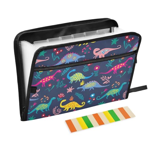 Dinosaur Colorful Animals File Folders,Plastic Folders with 13 Pockets,Expandable File Folder for Documents School Students Office,Aesthetic Folder with Labels A4 Letter Size - color: Multi 18