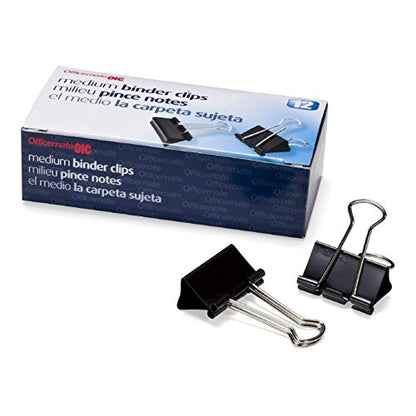 Officemate Medium Binder Clips, Black, 12 count (Pack of 12) - color: Black, size: Medium