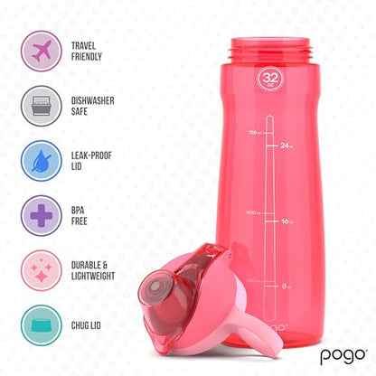 Pogo BPA-Free Tritan Plastic Water Bottle with Chug Lid, 32 Oz, Pink. - color: Pink, size: 32 Ounces