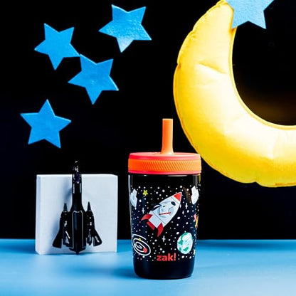 Zak Designs Kelso Toddler Cups For Travel or At Home, 12oz Vacuum Insulated Stainless Steel Sippy Cup With Leak-Proof Design is Perfect For Kids (Spaceships) - color: Spaceships