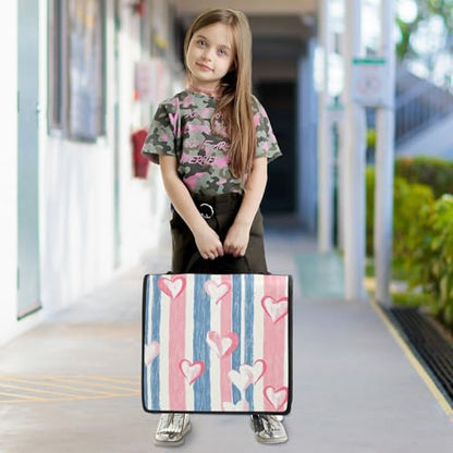 Hearts Stripes Zipper Binder 3 Ring with Shoulder Strap and Handle Multiple Pockets Expanding File Folder Organizer