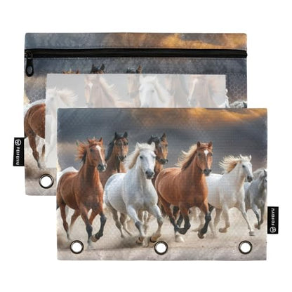 ATTX Horse Pencil Pouch for 3 Ring Binder with Smooth Zipper, Clear Window Pencil Case for Binder, Big Capacity with 3 Reinforced Grommets