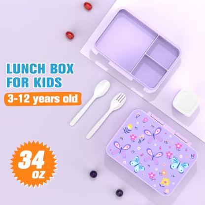 Kids Backpack for Girls 4-8, Cute 3D Embroidered Butterfly Toddler Backpack with 34oz Lunch Box, Insulated Bag, Pen Case & Utensils, School Bookbag for Preschool Kindergarten Elementary - color: Butterfly