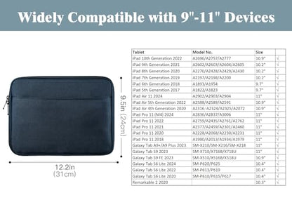 TiMOVO 9-11" Tablet Sleeve with Pocket for iPad A16 Tab, Indigo | Protective Sleeve with Front Pocket, Fits iPad 11" A16 2025, 10th Gen 10.9", 10.2", Air 11/5th/4th Gen, Tab A9+ 11" - color: Indigo