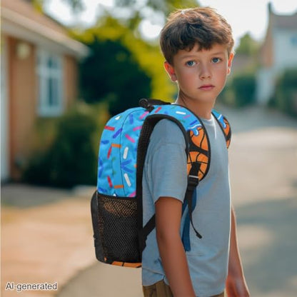 Blue Ice Cream Basketball 3 in 1 School Backpack Set with Lunch Box Pencil Case for Boys Girls 17 Inch 3PCS Bookbag Schoolbag for Middle High Students - color: Blue Ice Cream Basketball