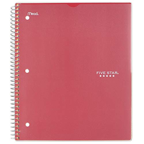 Five Star Spiral Notebook, 1 Subject, College Ruled Paper, 100 Sheets, 11" x 8-1/2" Sheet Size, Customizable Cover, Red (73814) - color: 02 Red
