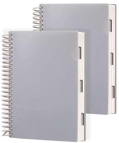 Yoment A5 Spiral Notebook 2 Pack, 4 Subject Wide Ruled Journal | Grey design with organized sections, graph and blank pages offers flexible note-taking for work, school, office daily use. - color: Grey, size: 6.2"x8.2"(2pack)