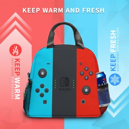 Gamer Lunch Bag Reusable Insulated Lunch Box Large Capacity Meal Tote for Kids Boys Girls Cooler Bag Waterproof Adjustable Shoulder Strap Gamepad Lunch Tote for Work School Picnic Travel Hiking - color: Game02