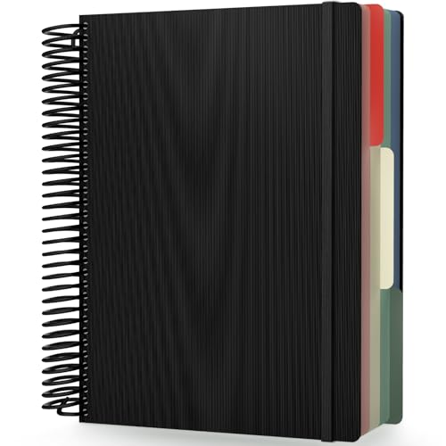 EUSOAR Graph Spiral Notebooks, A4 9.25" x 11.7" Large 3 Subject Notebook Journal, Grid Graph Ruled Paper Composition Notebook 240 Pages with Pocket for Math, Science and Engineering Students - color: Black, style: A4 Graph