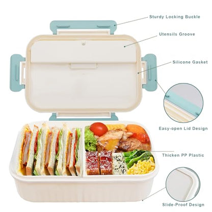 Bento Box Adult Lunch Box, Lunch Containers for Kids Children with 3 Compartments, 1800 ML Bento Lunch Box with Spoon & Fork, Microwave & Dishwasher Safe, BPA-Free and Food-Safe Materials(Blue) - color: Blue