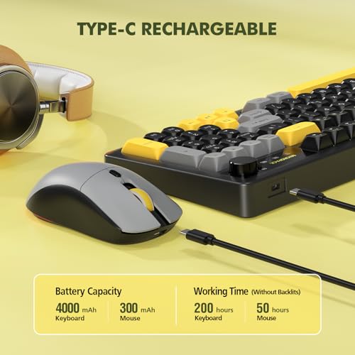 Wireless Keyboard and Mouse Combo Creamy with Number Pad for Desktop Mac iPad Bluetooth/2.4ghz/Wired Rechargeable Light up RGB Quiet Compatible with PC Laptop Tablet (Black) - color: Black