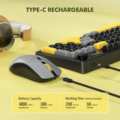 Wireless Keyboard and Mouse Combo Creamy with Number Pad for Desktop Mac iPad Bluetooth/2.4ghz/Wired Rechargeable Light up RGB Quiet Compatible with PC Laptop Tablet (Black) - color: Black