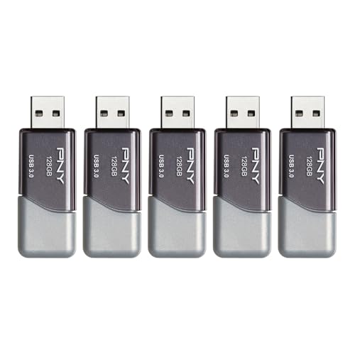 PNY 128GB Turbo Attaché 3 USB 3.0 Flash Drive 5-Pack – Grey, P-FD128X5TBOP-MP, 100MB/s, Light-Weight Durable - Data Storage and TransferPack of 20 - size: 128GB 100-Pack